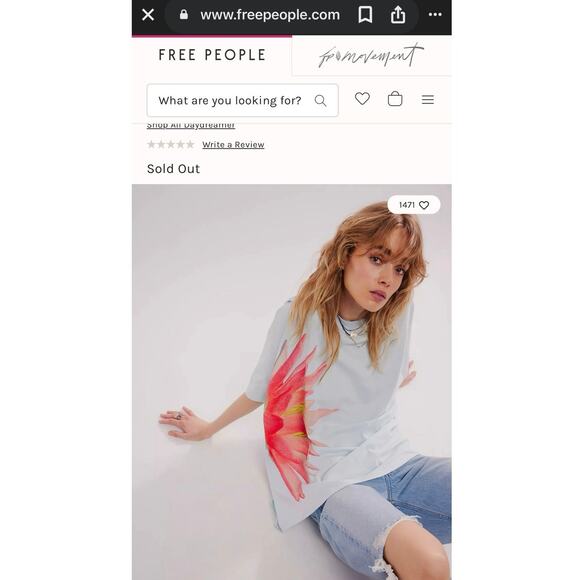 DAYDREAMER Exploded Water Lily Tee in Blue Mist, One Size / P2P 27” New w/ Tag - Picture 5 of 9